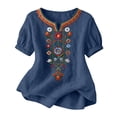 thumbnail image 2 of PBFRDSJ Floral Embroidered Tops For Women V Neck Half Sleeve Boho Summer Tops Peasant Loose Cotton Tee Shirts, 2 of 7