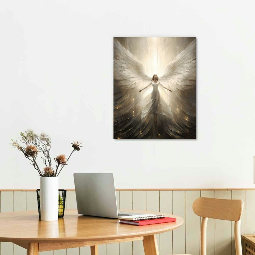 COMIO  Angel Pictures Wall Decor Angel White Wings Canvas Wall Art Abstract Girl Painting Print Modern Artwork Living Room Decor Frame
