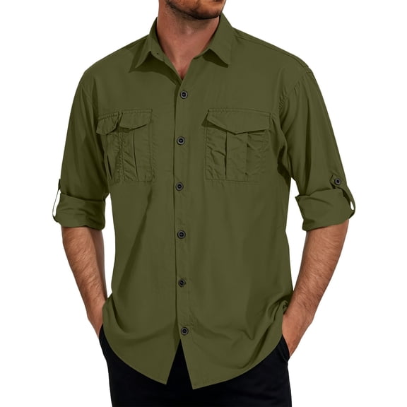 Cmfcve Mens Safari Shirts Button Down Long Sleeve Work Tops Uv Protection Hiking Fishing Quick Dry Camping Travel Shirts