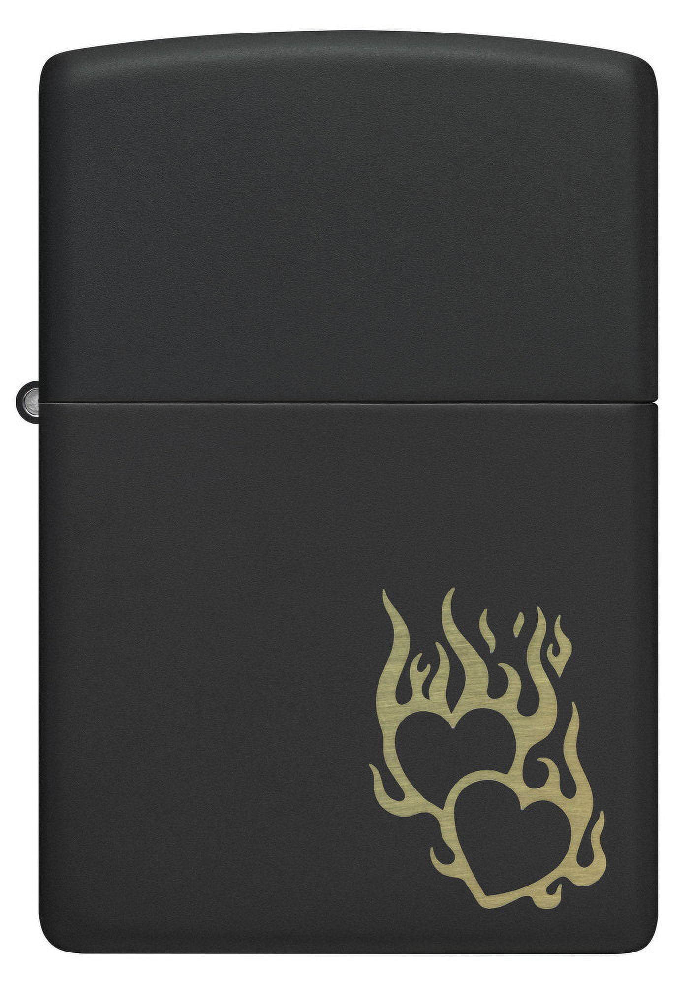 Zippo Fire Heart Design Black Matte Pocket Lighter