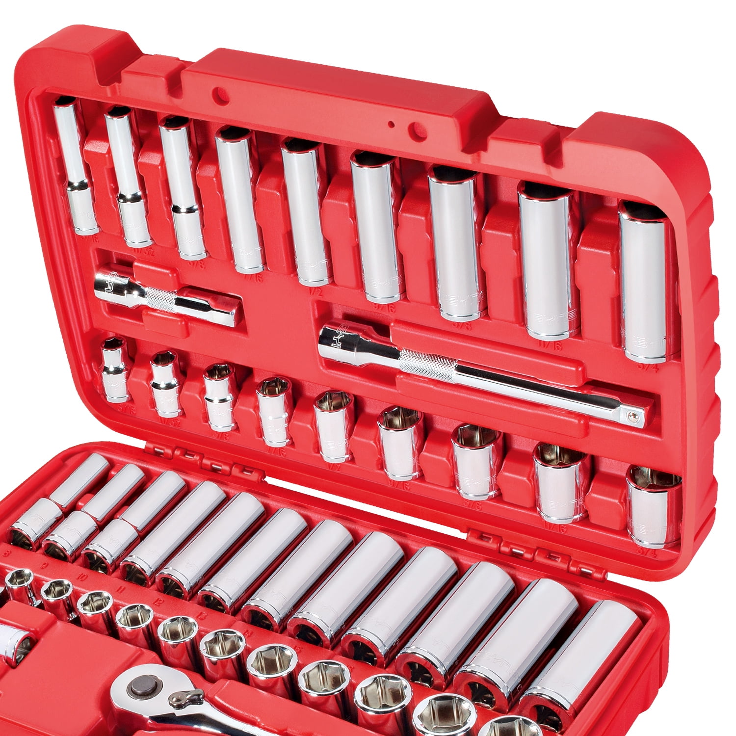 Carbyne 55-Piece 3/8 in. Drive Socket and Ratchet Set, SAE and Metric, 6 Point, CrV Steel, 72-Tooth Ratchet, Deep and Standard Sockets, Storage Case