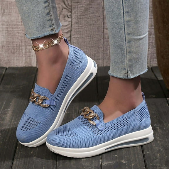 Babysbule Shoes Women, Women's Fashion Flats Shoes Lightweight Soft Sneakers Metal Chain Decoration Casual Shoe