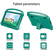 Kids Tablet 7 inch Android Tablet for Kids, 4GB+32GB+1024GB Expand, Quad-Core Processor, Toddler Tablets with Shockproof Case, WiFi, Bluetooth, Dual Camera, HD Screen, Education, Games, Green