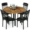 thumbnail image 2 of Stmoze Wooden Dining Table Set for 4, Round Kitchen Table with 4 PU Leather Upholstered Chairs Set, 5 Pieces Dining Table and Chairs Set for Dining Room, Cafe, Apartment, Rustic Brown, 2 of 8