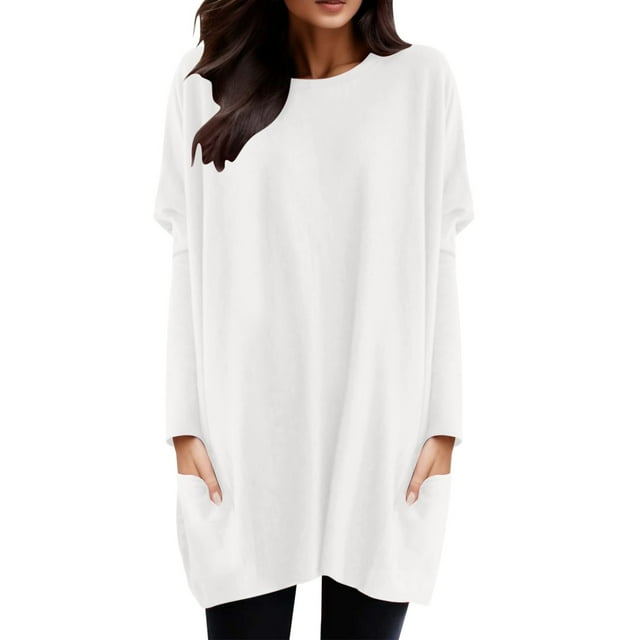 2025 Femmes Automne et Hiver Col Roulé Haut Ensemble pour Femmes Confortable Col Rond Long Chemises pour Femmes Manches Longues Long T-Shirt T-Shirt Foncé Haut Poche Manches Bouffantes Imprimé