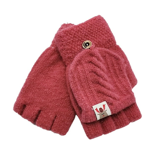 jovati Gants Sans Doigts pour Enfants Hiver Chauds Tricotés Convertibles à Rabat Mitaines Sans Doigts