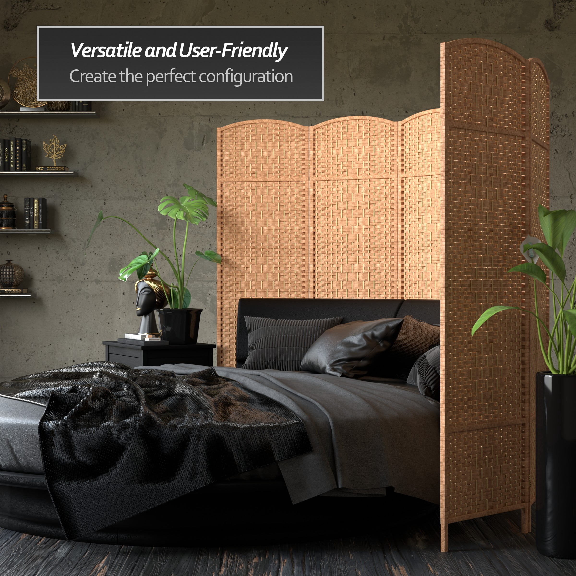 Red Lantern 6 ft. Tall Diamond Weave Fiber Room Divider - Natural - 6 Panel