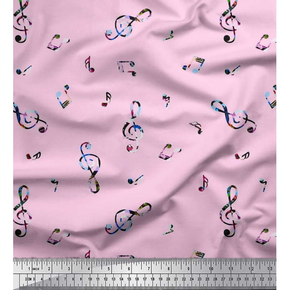 Soimoi Viscose Chiffon Fabric Notes Musical Instrument Print Fabric by The Yard 42 Inch Wide
