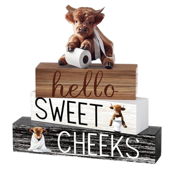 4 Pcs Highland Cow Bathroom Decor Farmhouse Bathroom Decoration Western Hello Sweet Cheeks Table Centerpiece