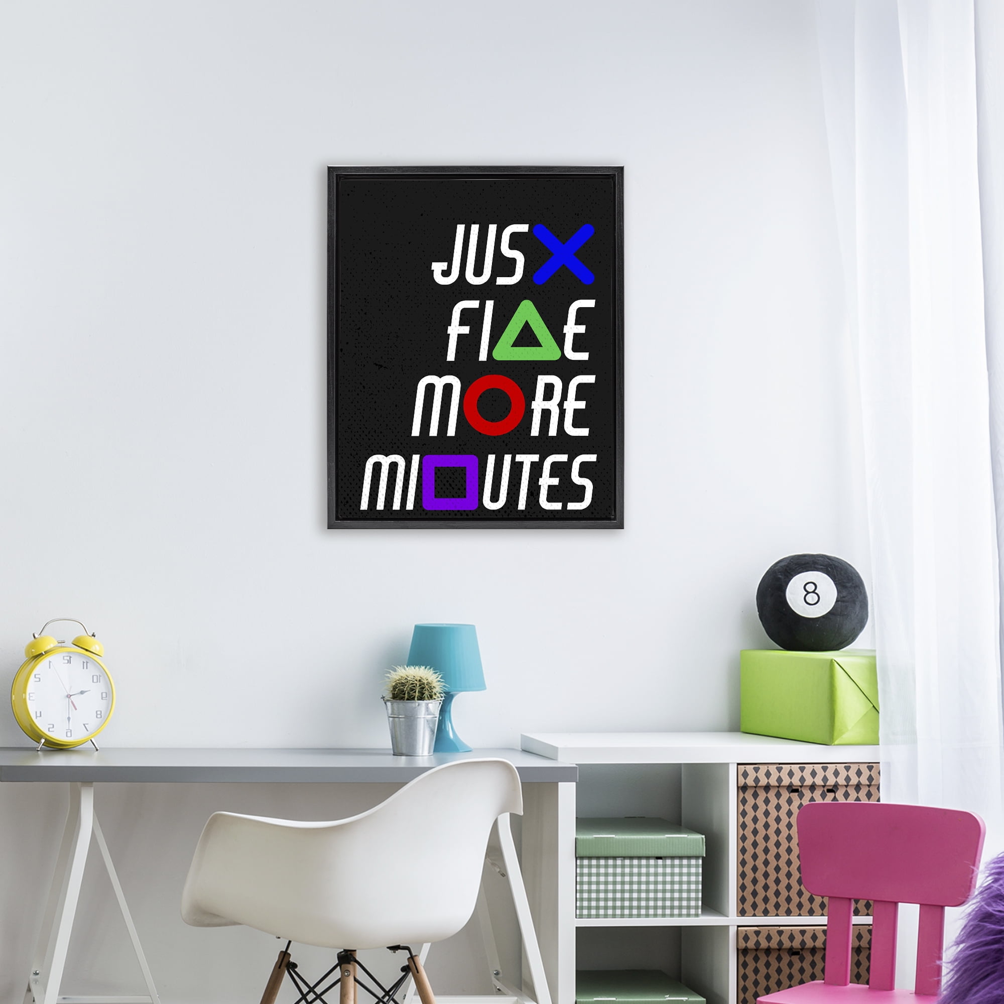 Just Five Minutes Gamer Buttons Black Framed Floater Canvas Wall Art, design by Kim Allen