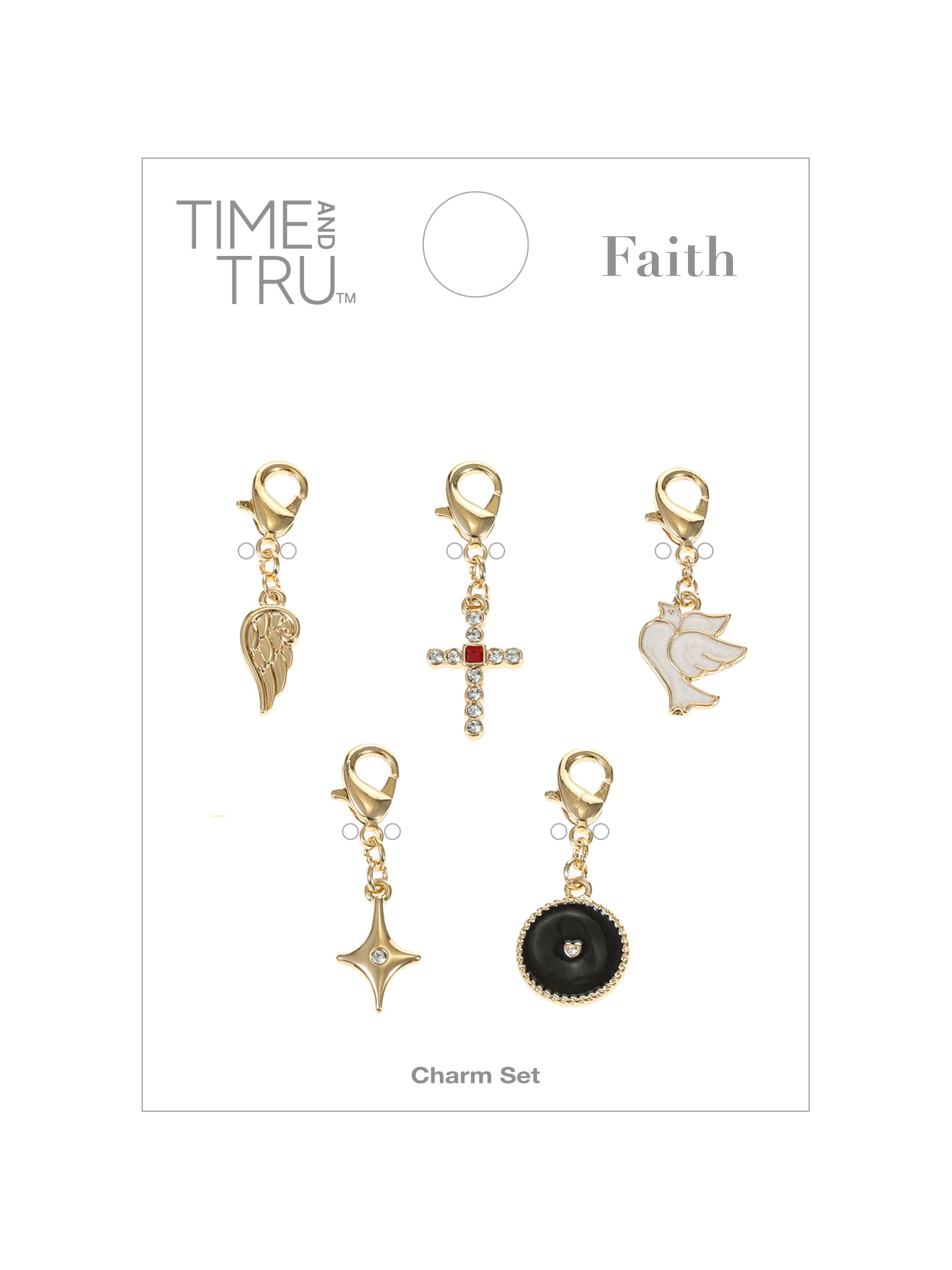 Time and Tru Goldtone Multi Charm Set, Religious Motif, 5 Pieces