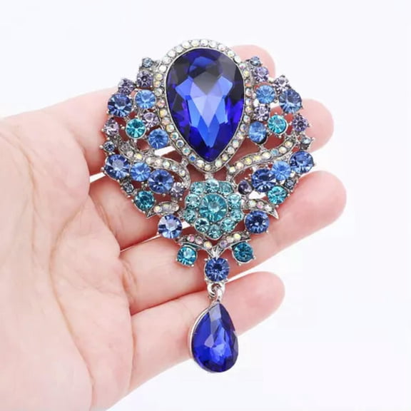 QQTDFG Gorgeous Crystal Rhinestone Big Flower Women's Wedding Brooch Pin Party Gift-Royal Blue & Light Blue