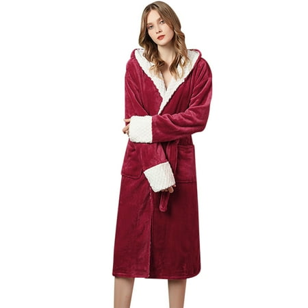 

Monunke Unisex Bathrobe Pocket Breathable Flannel Long Splicing Soft Sleepwear SPA Robe