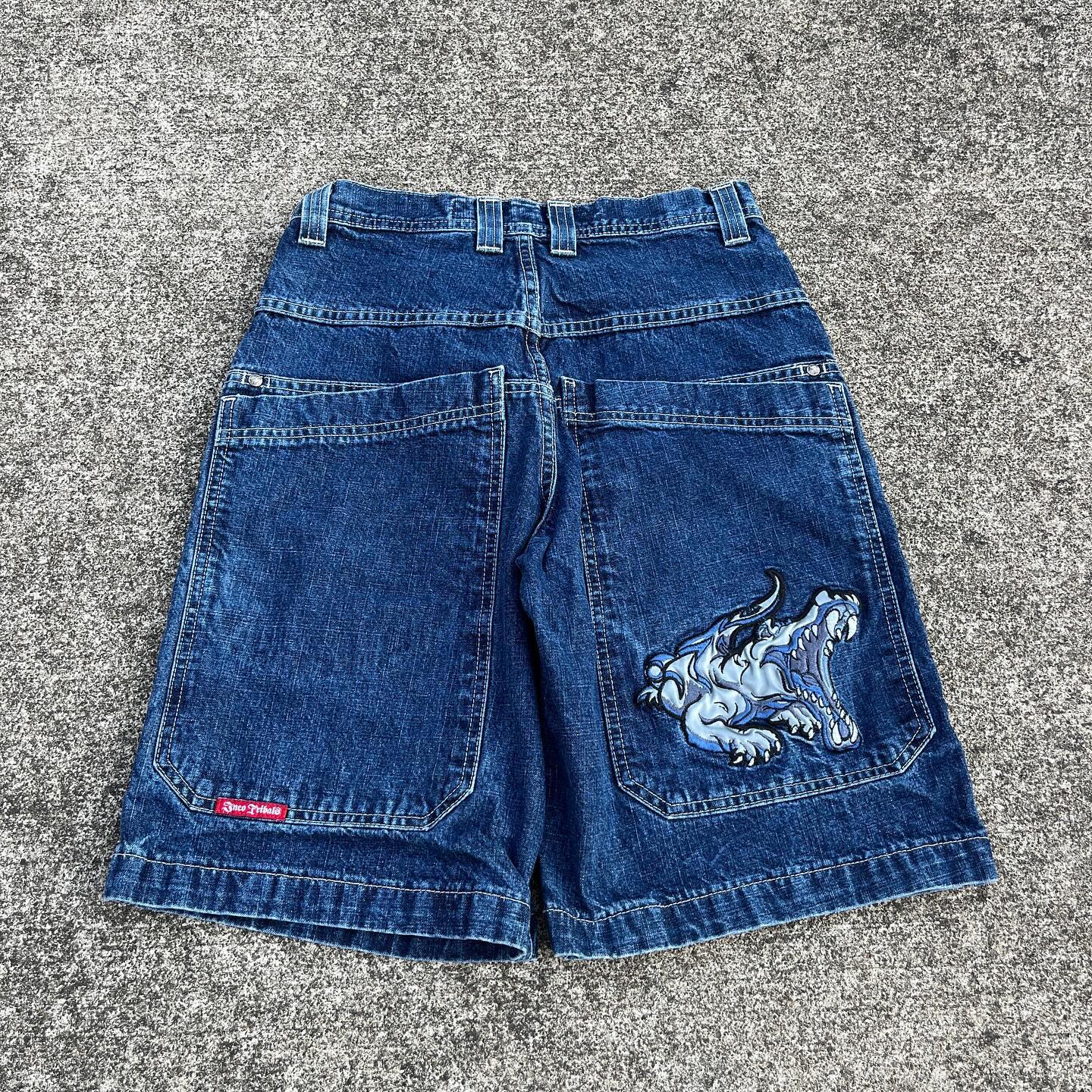JNCO Chinese Loong Hip Hop Denim Shorts 2000s Style Summer