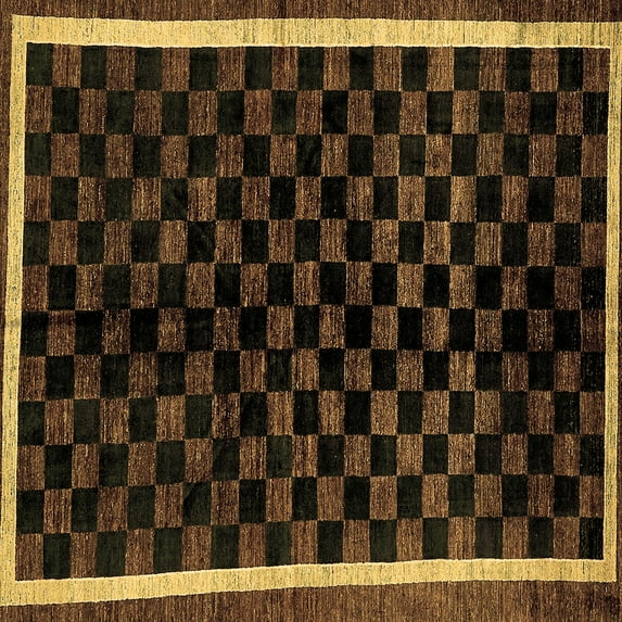 Ahgly Company Indoor Square Checkered Brown Modern Area Rugs, 8' Square