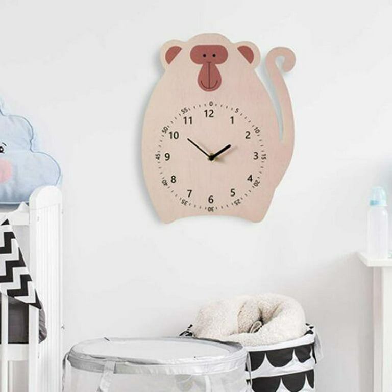 Cute Cartoon Animal Clock for kids children room, Room Decor Battery  Operated Decoration Durable Silent , Monkey 