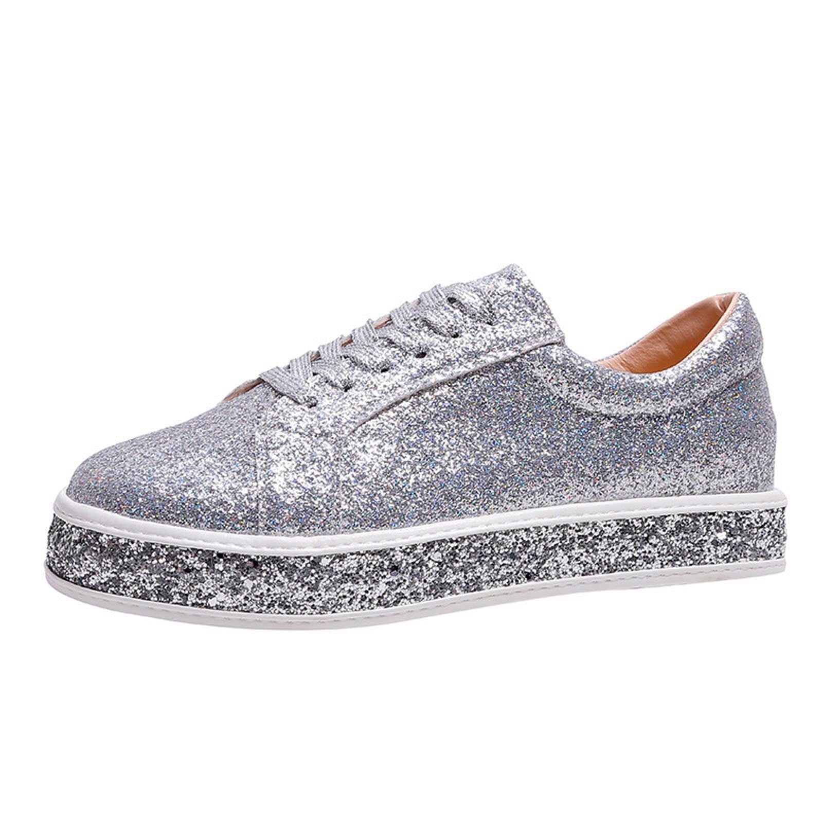Womens Fashion Sequin Shoes Lace Up Casual Shoes Glisten Sneakers