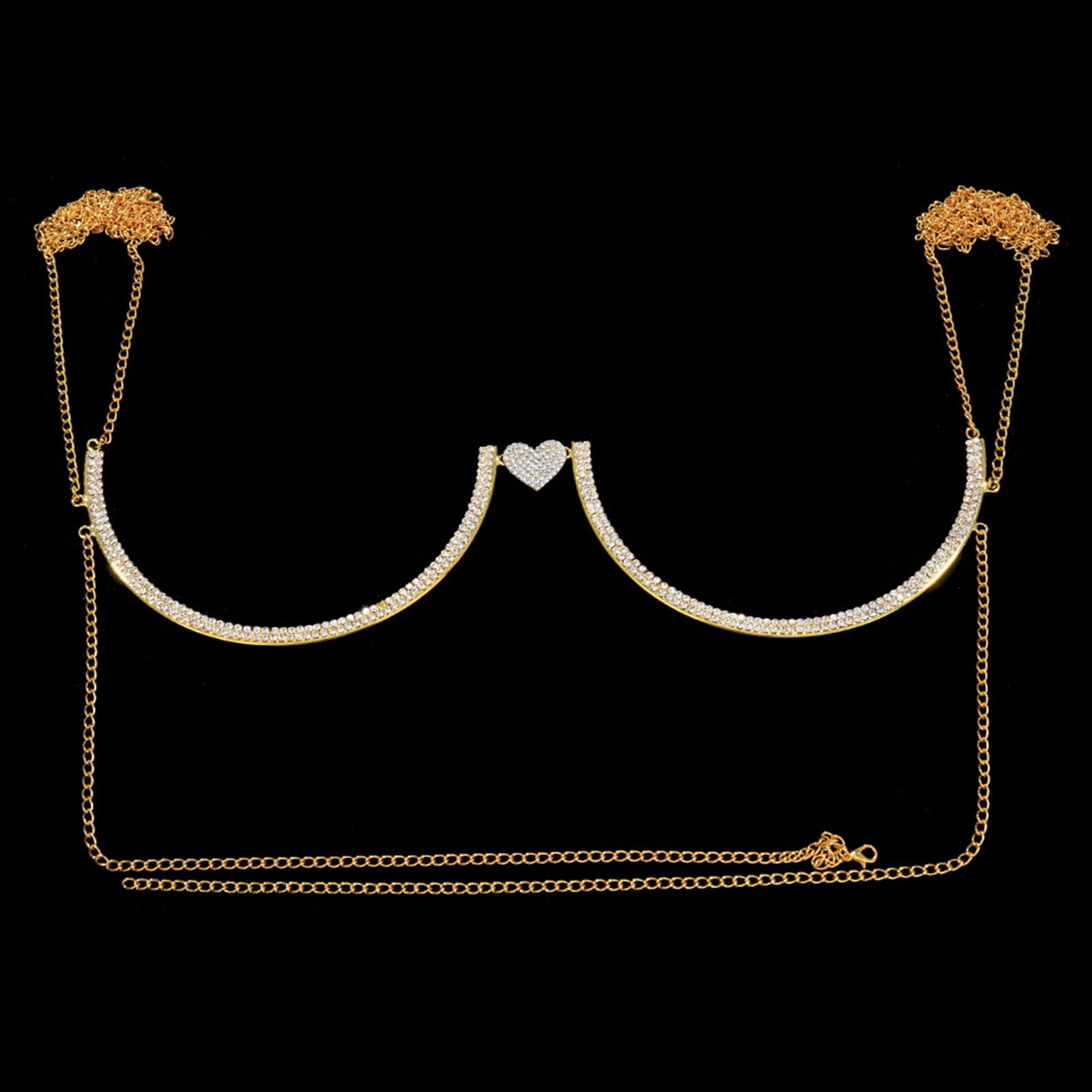 Cusmyre Rhinestone Chest Bracket Bras Chain Body Jewelry Bikini Crystal  Bralette Body Chain Rhinestone Underwear Body Chain for Women Gold