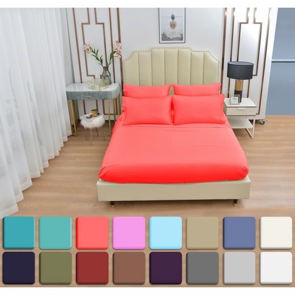 4 Piece Luxury Rayon Made From Bamboo Sheets Set- Twin XL Coral Sheets, Softer Than Cotton-Up To 16" Deep Pockets-Wrinkle Free-Extremely Soft Bamboo Derived Rayon Sheets- Twin XL,Coral