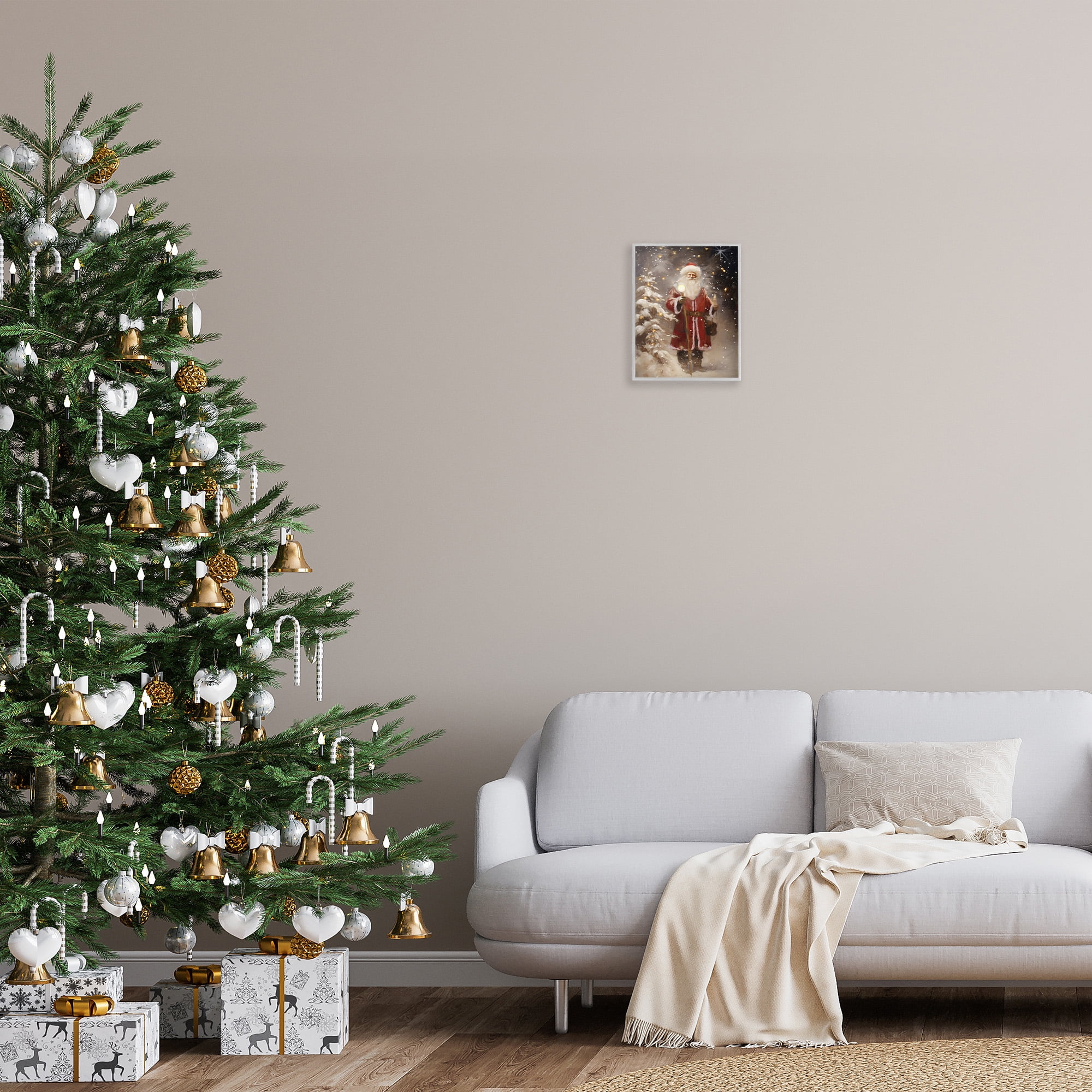 Stupell Industries Santa in Snowy Night Scene Holiday Painting Gray Framed Art Print Wall Art, 11 x 14
