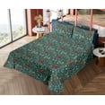 thumbnail image 4 of Ambesonne Woodland Boho Fitted & Flat Sheet with Shams 4 Pcs Set, Wild Berries Pattern, King, Dark Coral and Teal, 4 of 5