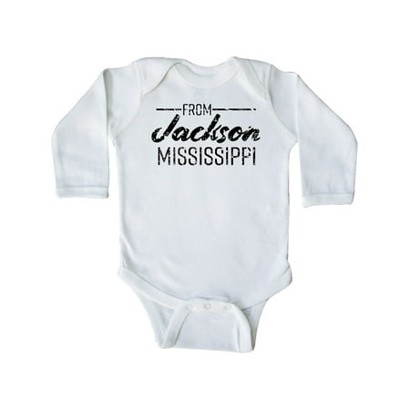 

Inktastic From Jackson Mississippi in Black Distressed Text Gift Baby Boy or Baby Girl Long Sleeve Bodysuit