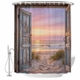 thumbnail image 2 of Sunset Beach Shower Curtains for Bathroom, Ocean Wooden Doors Coastal Landscape Washable Fabric Shower Curtain with Hooks Waterproof Bathroom Decor Sets, 60 x 72 Inches, 2 of 9