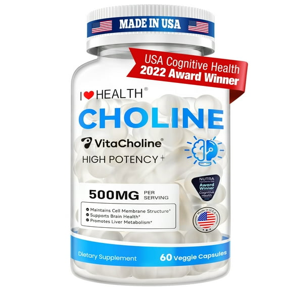choline Brain Food - 500mg VitaCholine ® Liquid Choline Supplement - Supports Pregnancy & Baby Brain & Liver Health - Cognitive Function - 60 Capsules