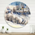 thumbnail image 2 of Designart 'Country Road In Winter Times Landscape I' Traditional Circle Metal Wall Art 23x23 - Disc of 23, 2 of 5