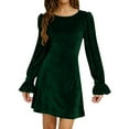 thumbnail image 2 of Black Dresses for Women - Women Casual Long Sleeve Dresses, Holiday Dresses for Women - Summer Flowy Crewneck A-Line Plain Midi Dress Dark Green Size:L, 2 of 7