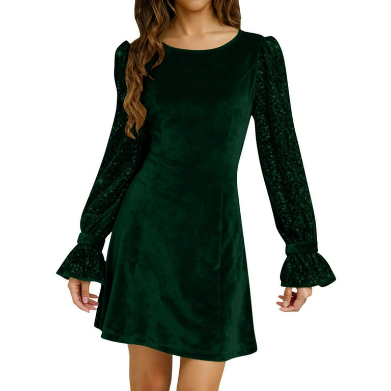 sachin and babi light blue dress Velvet Dress for Women Bridesmaid Dress Dinner Dress Rehearsal Dinner  Dresses for Women Velvet Sequin Cocktail Long Sleeve Dress for Women Velvet  Vintage Wedding Guest Midi Dress, Dark Green-XL