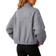 thumbnail image 5 of Women Oversized Gingham Jacket Zip Up Stand Collar Casual Coat Spring Fall Clothes (Navy S), 5 of 6