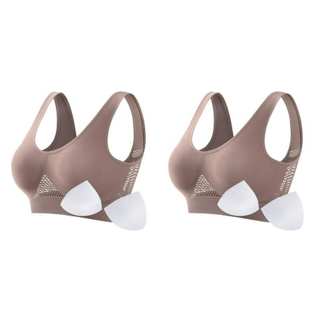 (2-Pack) Rinsvye Women s Plus Size Proof Womens Plus Size Bras Running Fitness Yoga Vest Women s Sports Bras Thin Padded No Wire Bras for Women Strapless Push Up Breathable Sports Running Sports Bra