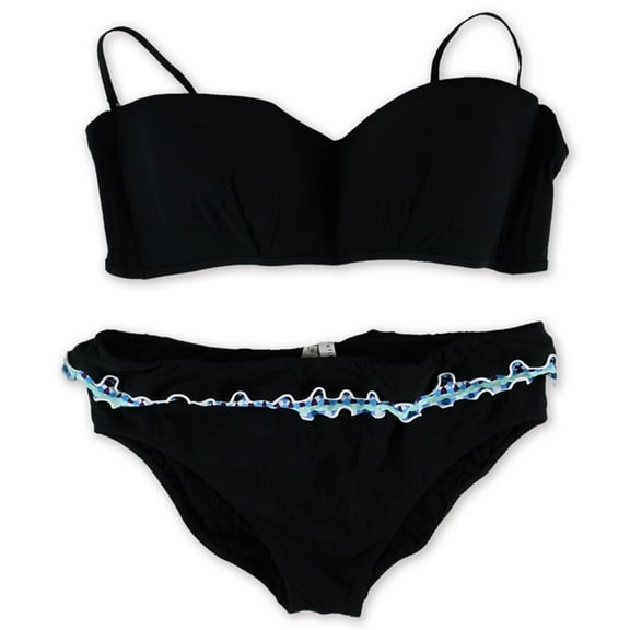 Profile Womens Padded Ruffle Brief 2 Piece Bandeau, Black, 16