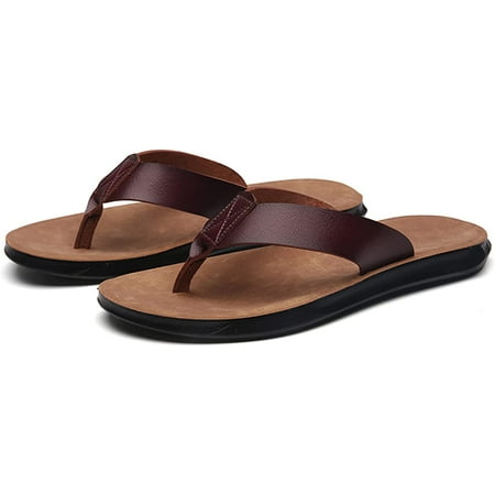 

PIKADINGNIS Men s Flip Flops Soft Comfortable Beach Sandal Leather Waterproof Flexible Slippers