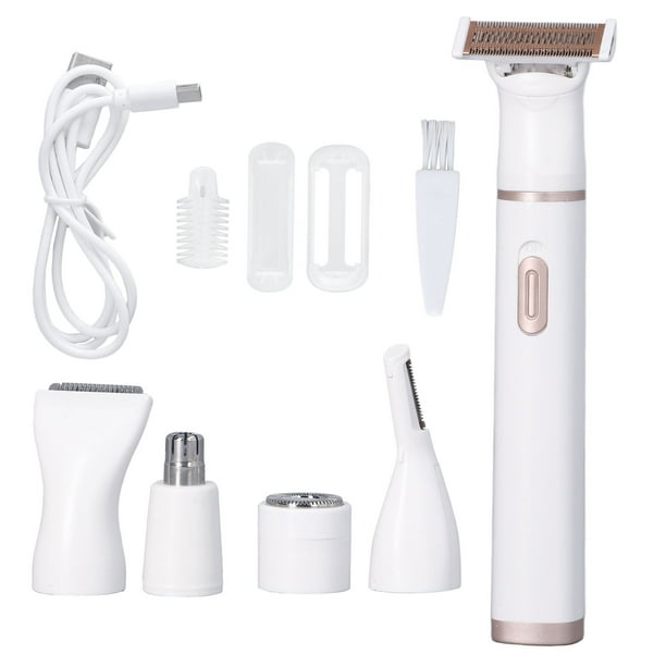 Afeitadora eléctrica 5 en 1 para mujer, con carga USB, cabezales de acero inoxidable, depiladora eléctrica desmontable para vello de nariz y cejas.
