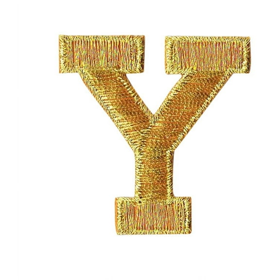 Alphabet Letter - Y - Color Gold - 2" Block Style - Iron On Embroidered Applique Patch