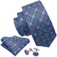 thumbnail image 3 of Corbata Barry.Wang de seda a cuadros azul y gris, 150 cm de largo, 3 of 6