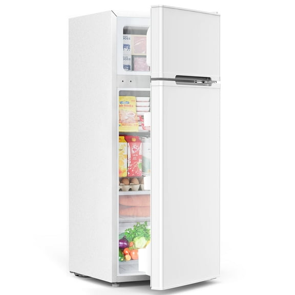 KNDKO 4.5 Cu.Ft Mini Fridge with Freezer, Small Refrigerator with 3 Level Adjustable Thermostat, 2 Door Small Refrigerator, Removable Glass Shelves for Bedroom, Kitchen, Apartment, White
