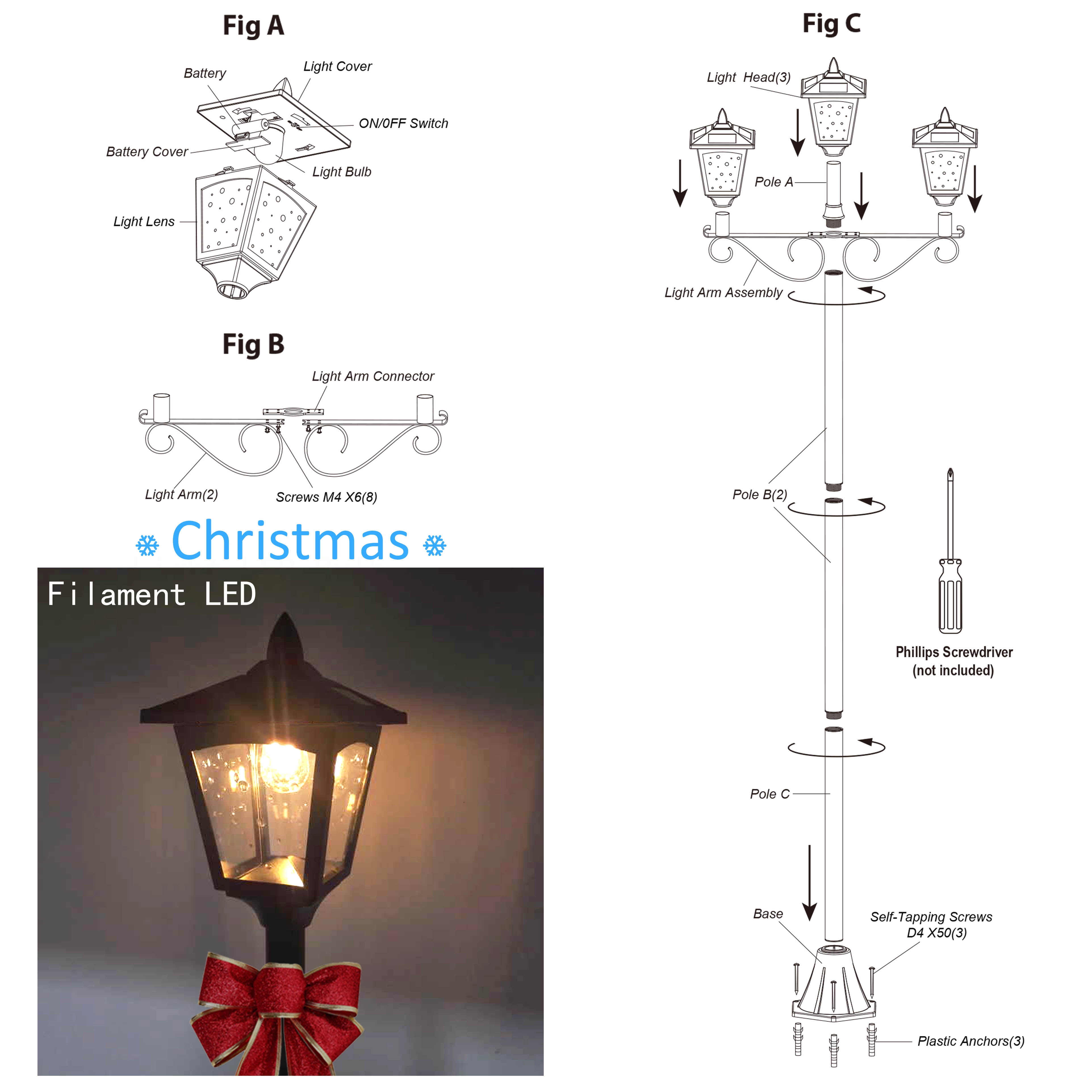 Kanstar 72" Adjustable Vintage Solar Christmas Lamp Post Light, Outdoor Garden & Lawn Patio Decor, Waterproof LED Easter Lighting