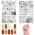 thumbnail image 1 of ALIBBON Juego de 6 placas de estampado de uñas de otoño, fondo de hojas, plantillas de sellos para decoración de uñas, kit de plantillas de sellos de árbol de otoño, placas de uñas de metal para el dí, 1 of 5