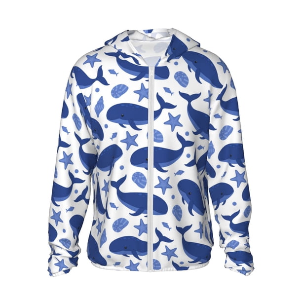 Fotbe Whale Chaqueta con Protección Solar UPF 50+ para Hombre y Mujer, Camisa con Capucha y Bolsillos-Medium