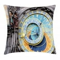 thumbnail image 1 of Clock Decor Throw Pillow Cushion Cover, Prague Astronomical Clock in the Old Town A Medieval Landmark of the City, Decorative Square Accent Pillow Case, 16 X 16 Inches, Blue and Yellow, by Ambesonne, 1 of 2