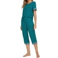 thumbnail image 4 of INSPIRE CHIC Women's Pajama Set Round Neck Short Sleeve Top with Capri Pants Casual Lounge Sleepwears XS Blue, 4 of 5