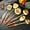 Gold (6-pcs set ), variant on 18/10 Stainless Steel Kitchen Utensils Set with Wooden Handle, 6 PCS Professional Cooking Utensils Set 15”, Wok Spatula, Ladle, Skimmer, Slotted Spatula Turner, Spaghetti Spoon, Large Spoon