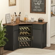 Corner Bar Cabinet with Fridge Space, Corner Coffee Bar Station for Home