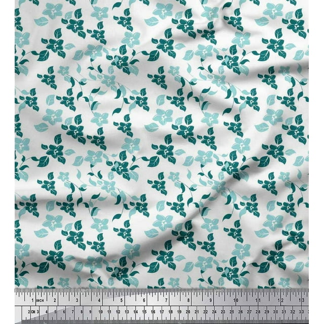 Soimoi Rayon Fabric Leaves & Flower Floral Decor Fabric Printed Yard 42 Inch Wide
