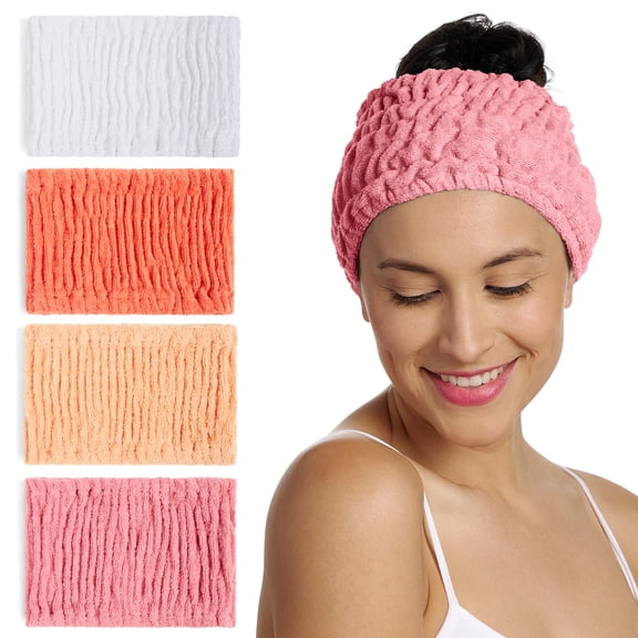 Turbie Twist 4-Pack Turbie Band for Beauty, Travel, Gifting - Cotton Headband for Personal Care - Comfortable, Extra-Wide Spa Headband - For All Hair Types - Peach Blush
