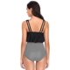 thumbnail image 4 of Traje de baño para mujer Trajes de baño de dos piezas Top con volantes y espalda cruzada con estampado de rayas Conjunto de tankini con parte inferior de cintura alta, 4 of 5