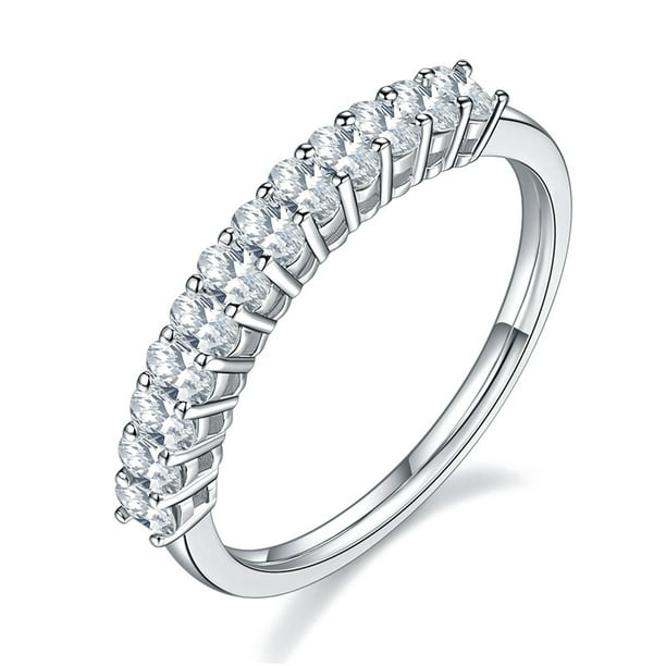 Anillo de diamantes en hilera de moissanita para mujer, chapado en plata 925, oro de 18 quilates, anillo sencillo personalizado